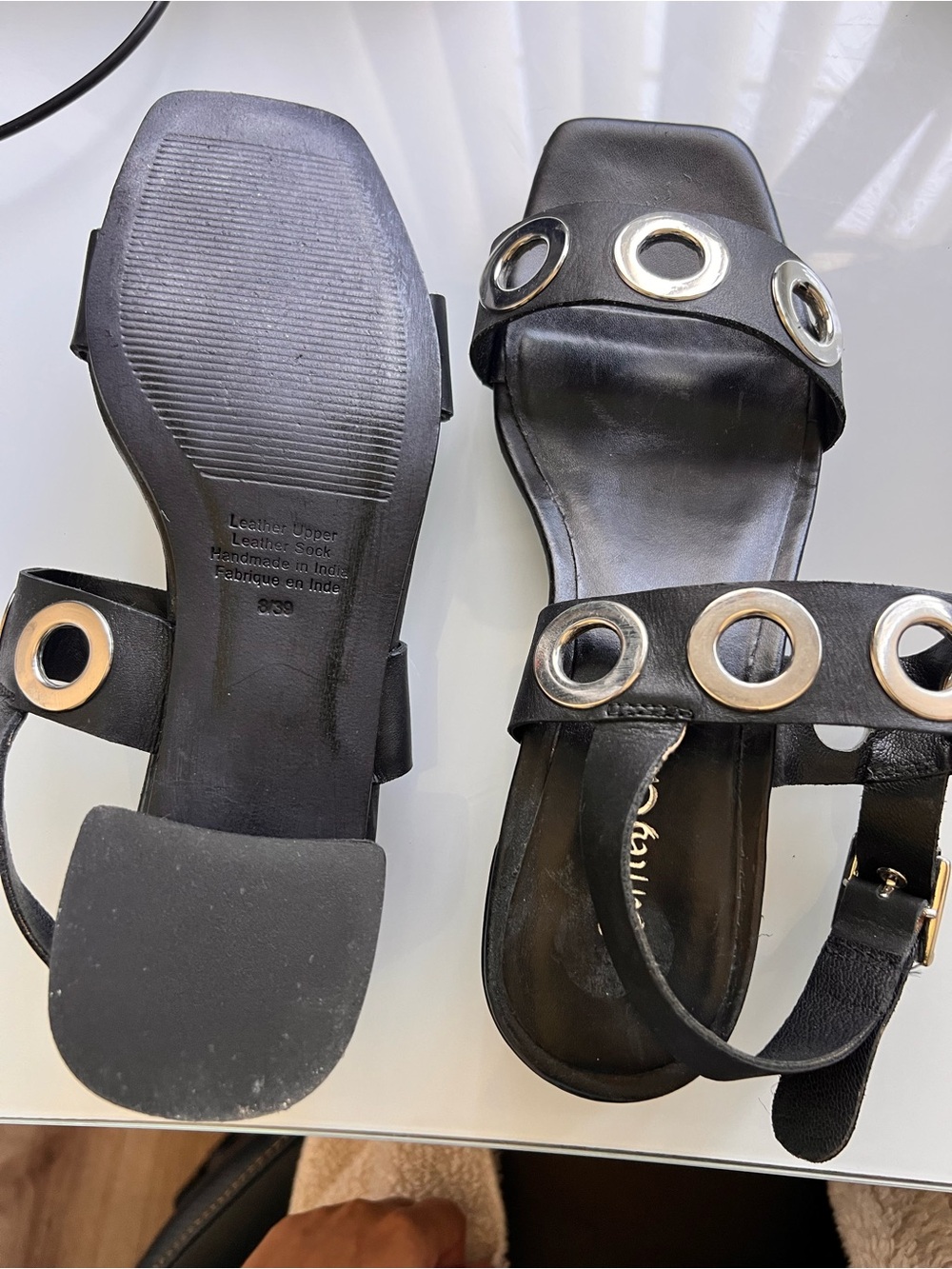 Jeffrey Campbell Black Leather Grommet Sandals with Mixed Metal Rings - Picture 4 of 4